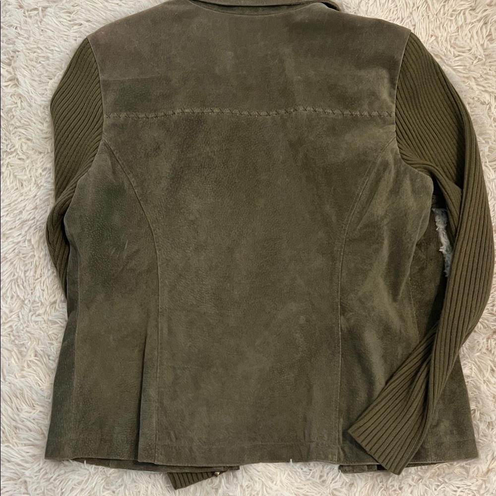 Live a Little Olive Suede Sweater Sleeve Whipstitch Jacket Blazer - Picture 8 of 8